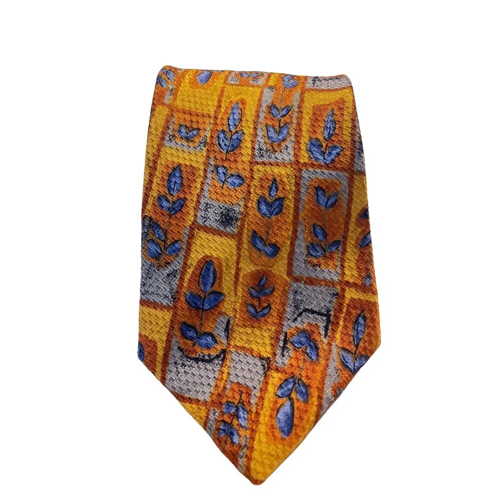 Emoda Luxury Silk Tie Yellow Blue Leaf Pattern Designer Necktie Z-32